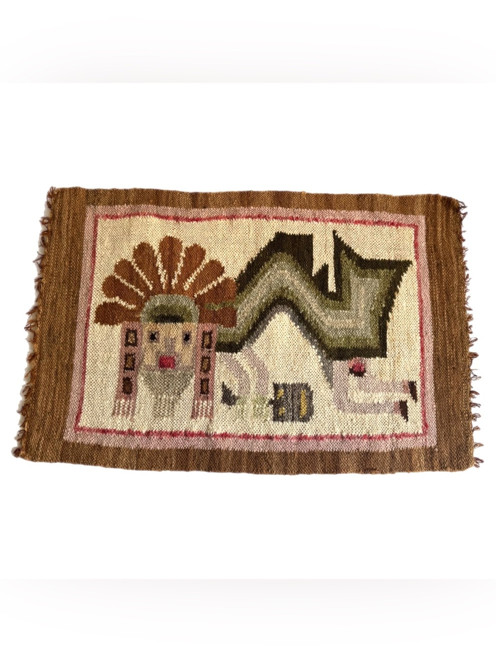 Vintage Peruvian Handwoven Wool Textile Tribal Figure Folk Art Wall Hanging